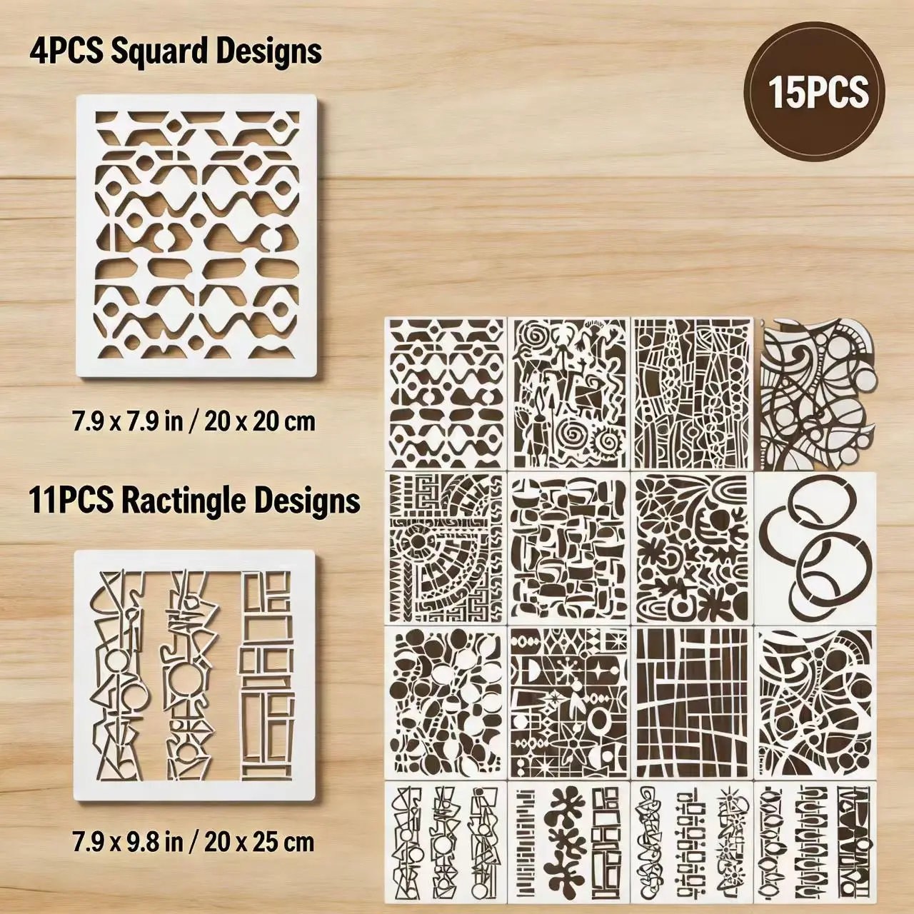 1PC 20x20cm 4PCS + 20x25cm 11PCS Stencil Templates Reusable Square Rectangle Painting DIY Wall Wood Fabric Art