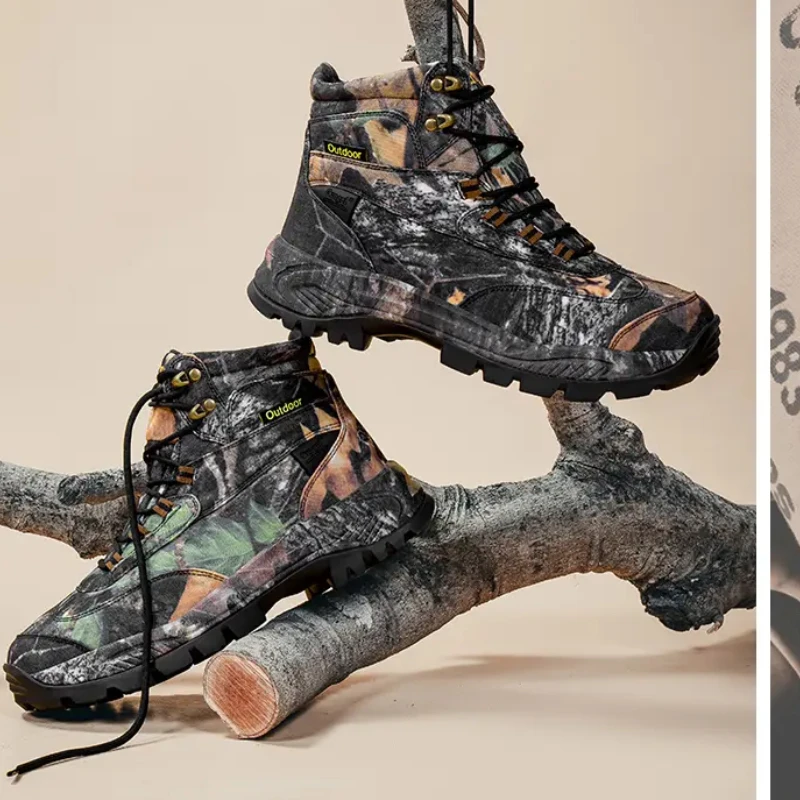 

Men's High Top Camouflage Hunting Boots Breathable Sports Shoes Outdoor Hiking Wear-Resistant Waterproof Mountaineering Boots