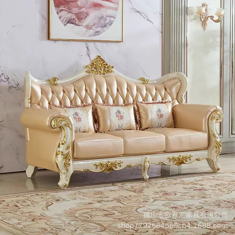 TAO European leather combination living room furniture ivory white French light luxury small apartment 123 combination solid