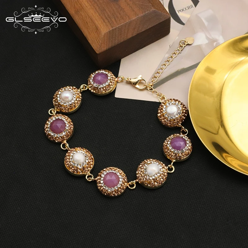 GLSEEVO Natural Amethyst Baroque Pearl Bracelet Women\'s Fashion Noble Elegant Luxury Ladies Banquet Party Exquisite Jewelry