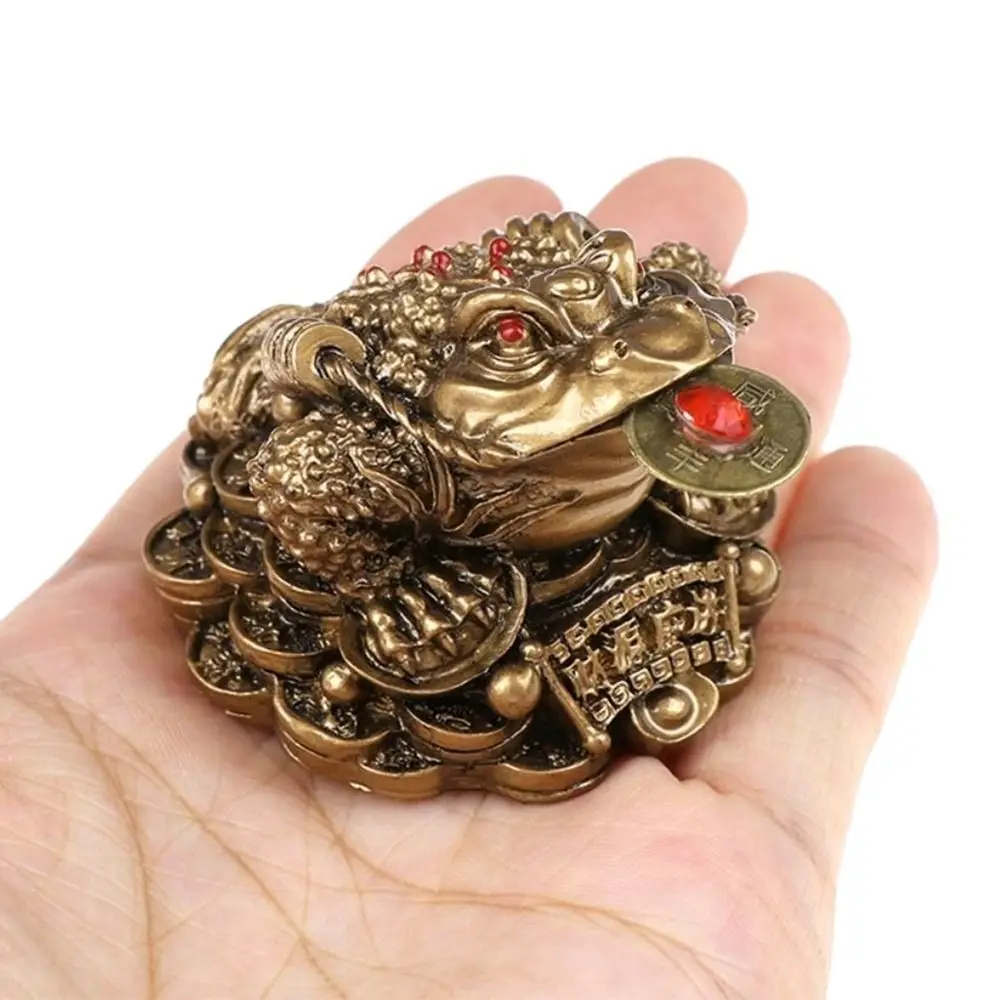 عملة فنغ شوي الصينية الذهبية الضفدع ، زينة الثروة النقدية الراتنج ، زخرفة الطاولة ، هدية الحظ ، المنزل والمكتب #2