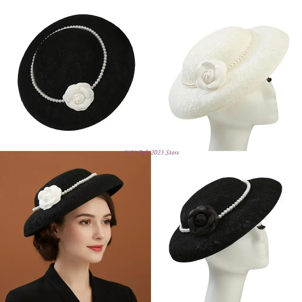 49me-軽量リネンフラワーパール装飾バケットハット複数の顔の形に適しています