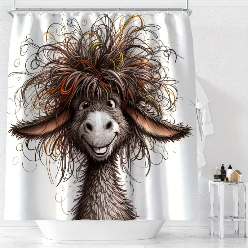 YWJHUI Cute Cartoon Shaggy Donkey Digital Print Shower Curtain, Water-resistant Polyester with Hook, Machine Washable, All-seaso