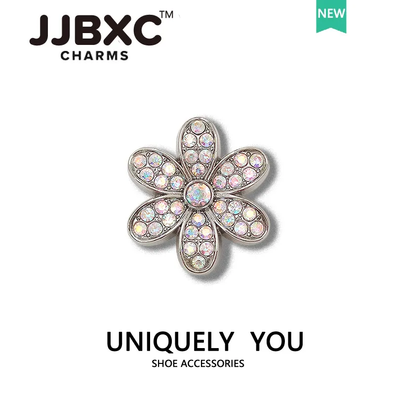 Metal JJBXC charm Shoe Buckle Shoe Accessories Silver metal Bow Silver Flower Pearl Chain DIY Fashion Shoes Decorations