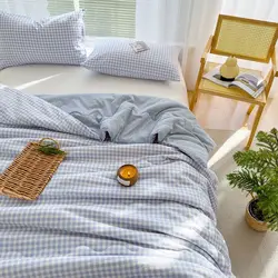 Thin Summer Quilt 2024 New Japanese Style Blue Pink Plaid Twin Queen Size Blanket Soft Kids Adult Ins Washable Cool Quilt
