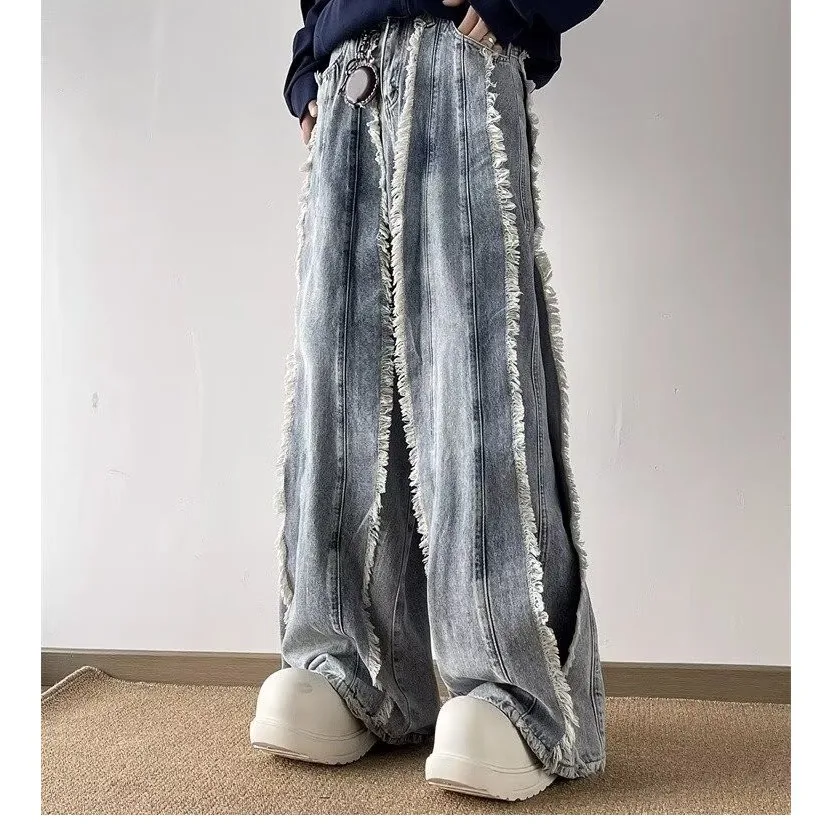 Subtle Deconstruction Splicing Tassel Fringed Denim Jeans