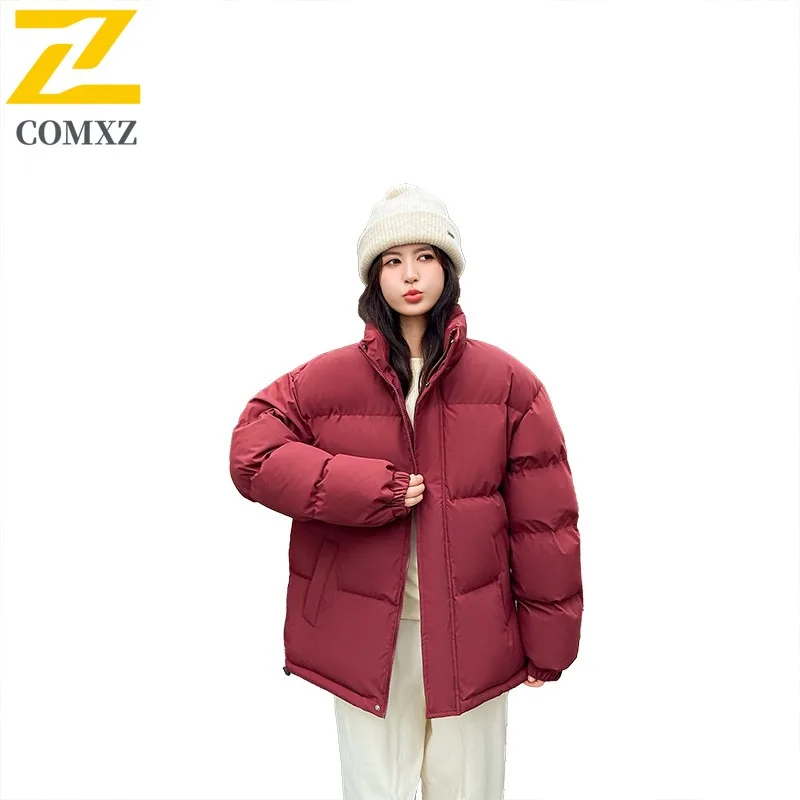 COMXZ Padding Coat Plus Size Stand Collar Winter New Thickened Korean Style Cotton Jacket Men Fleece Lined Unisex Outerwear