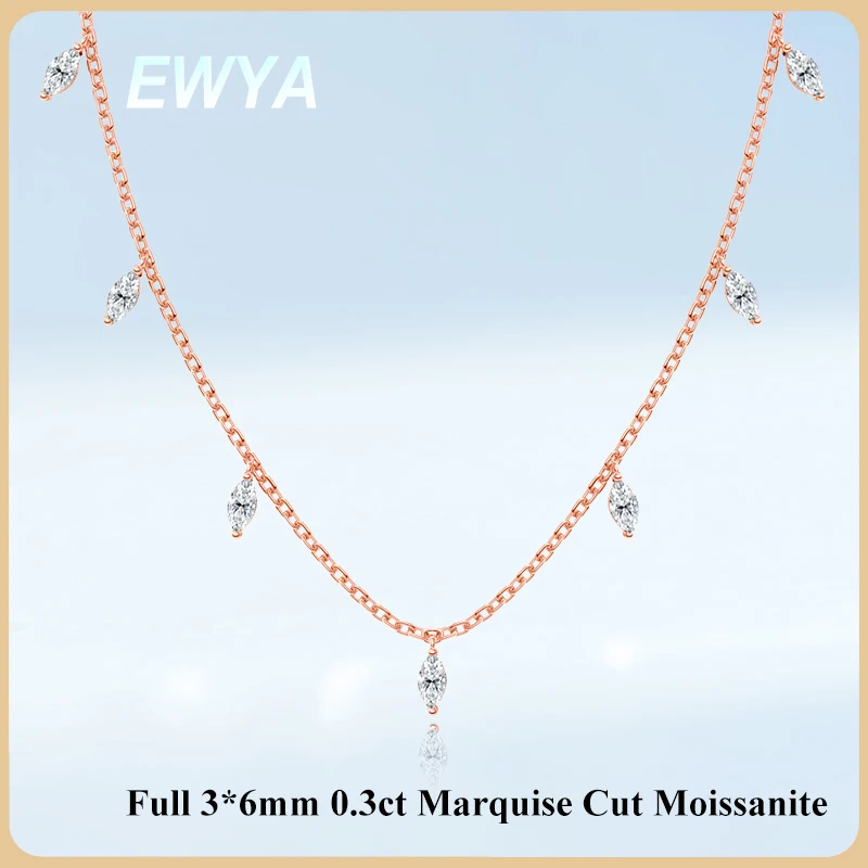 

EWYA 0,3 карата, ожерелье с подвеской из муассанита, женское ожерелье из серебра 925 пробы, сертифицированное лабораторным бриллиантом, штабелируемая вечерние цепочка на шею, подарок