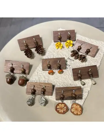 Retro planta frutas floresta sistema brincos ramo seco orelha studs artístico menina sentimento vintage natureza-inspirado jóias се miqжки