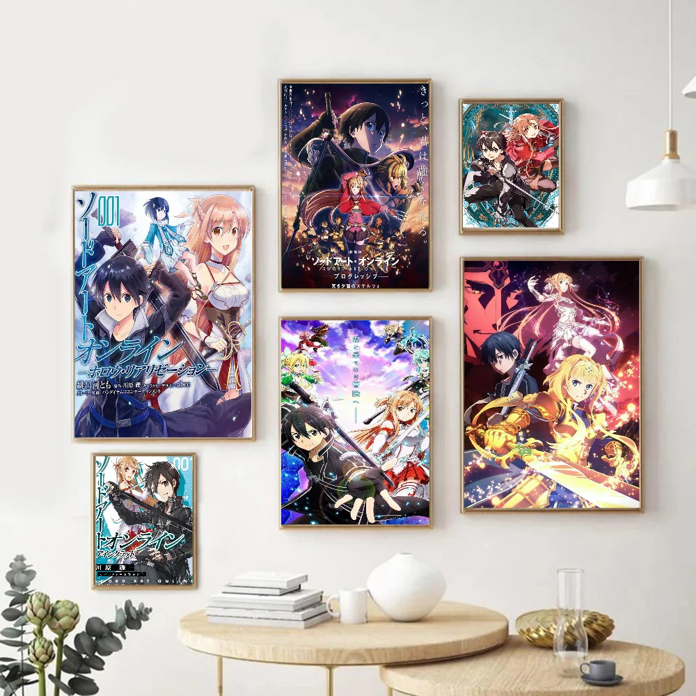 

Anime Sword Art Online Vintage Posters Sticky Retro Kraft Paper Sticker DIY Room Bar Cafe Kawaii Room Decor