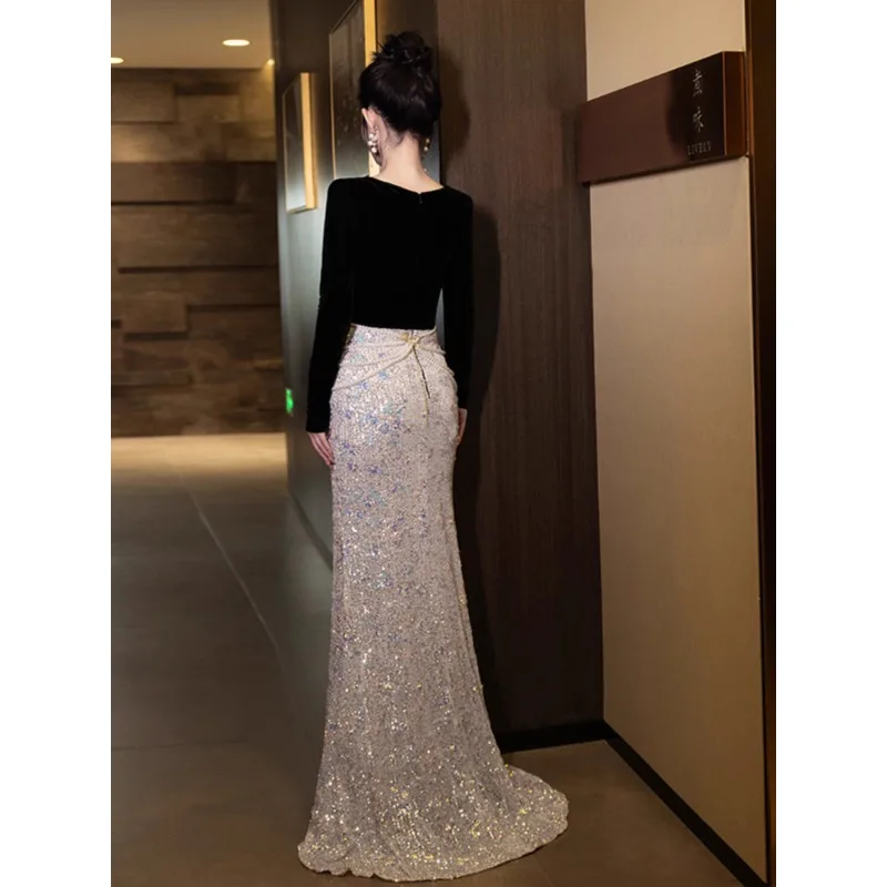 فساتين حفلات فاخرة مطرزة بالترتر فساتين سهرة أنيقة بحورية البحر باللون الأسود فساتين نسائية طويلة للمناسبات الرسمية