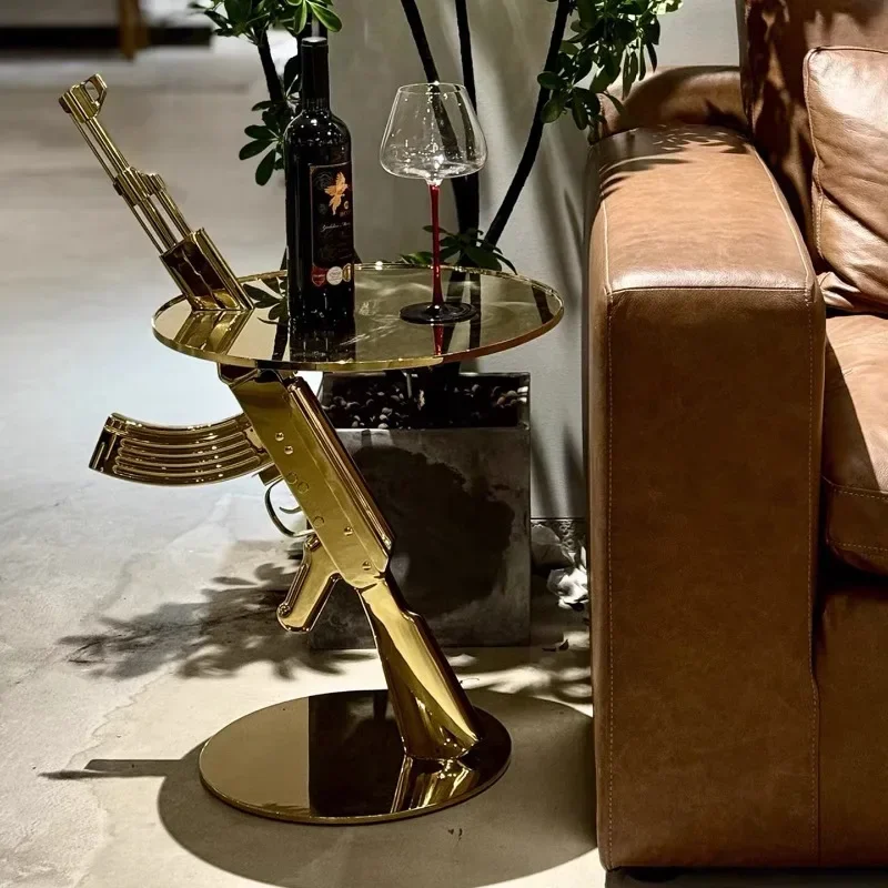 Light luxury creative shape side table, living room art stainless steel sofa side table movable small coffee table