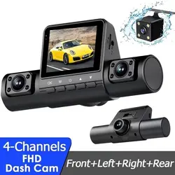 1080P Car DVR Video Recorder 4-Channel Vehicle Camera Driving Dash Cam with Front 1080P And Left/Right Rear 720P Night Vision
