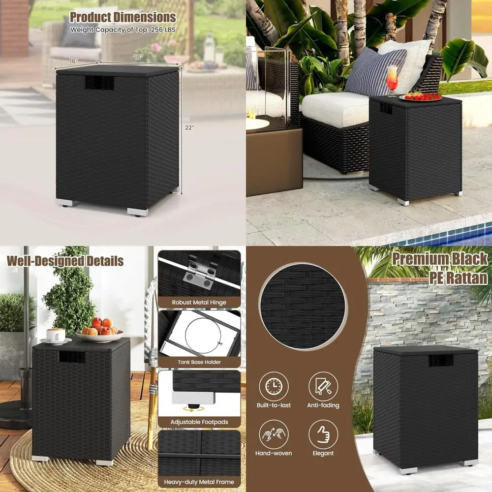 

Плетеная уличная подставка для пропанового баллона с отсеком для хранения, вмещает газовые баллоны или плиты весом до 20 фунтов (черная)