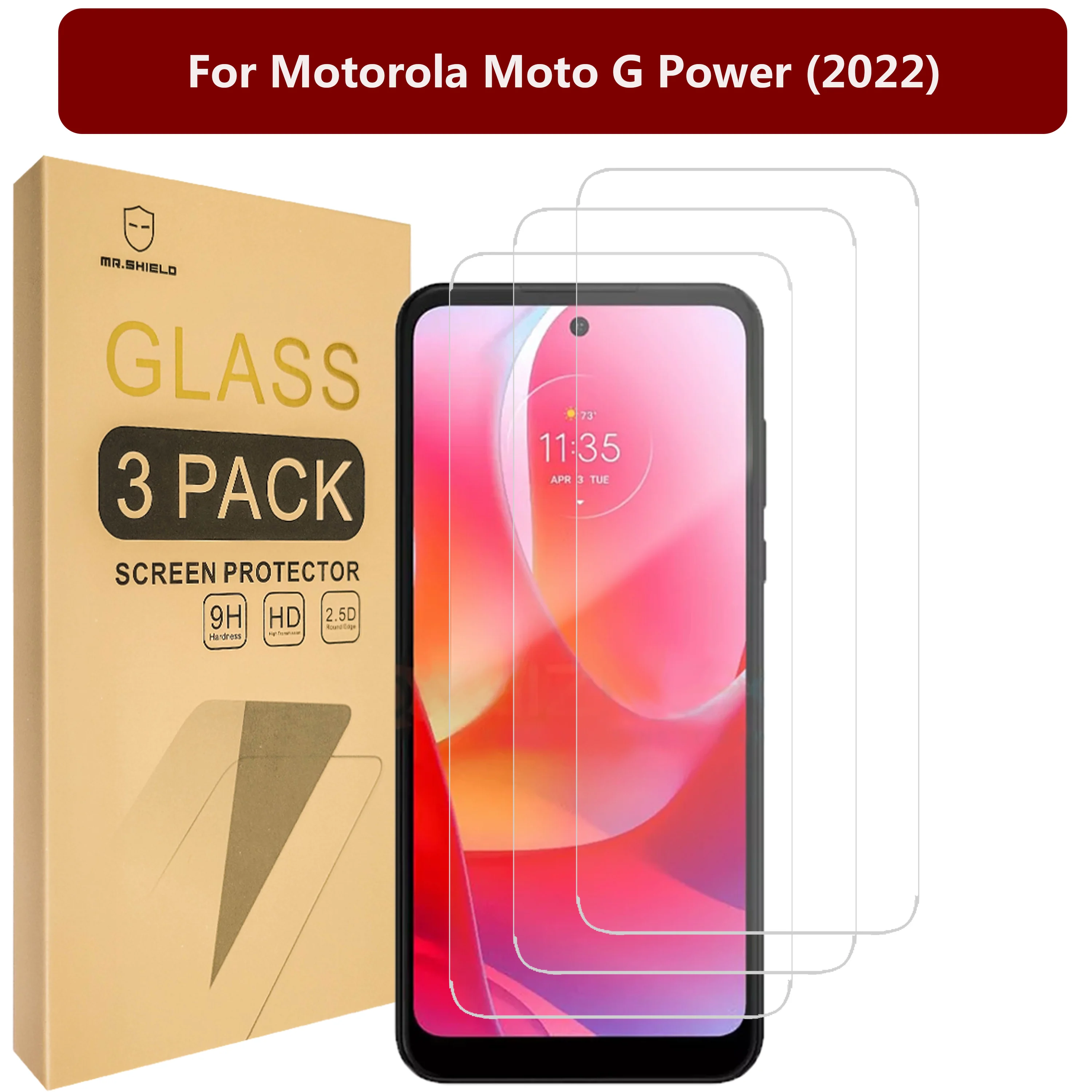 

Защитная пленка Mr.Shield для экрана, совместимая с Motorola Moto G Power (2022) [закаленное стекло] [3 шт. в упаковке] [твердость 9H]