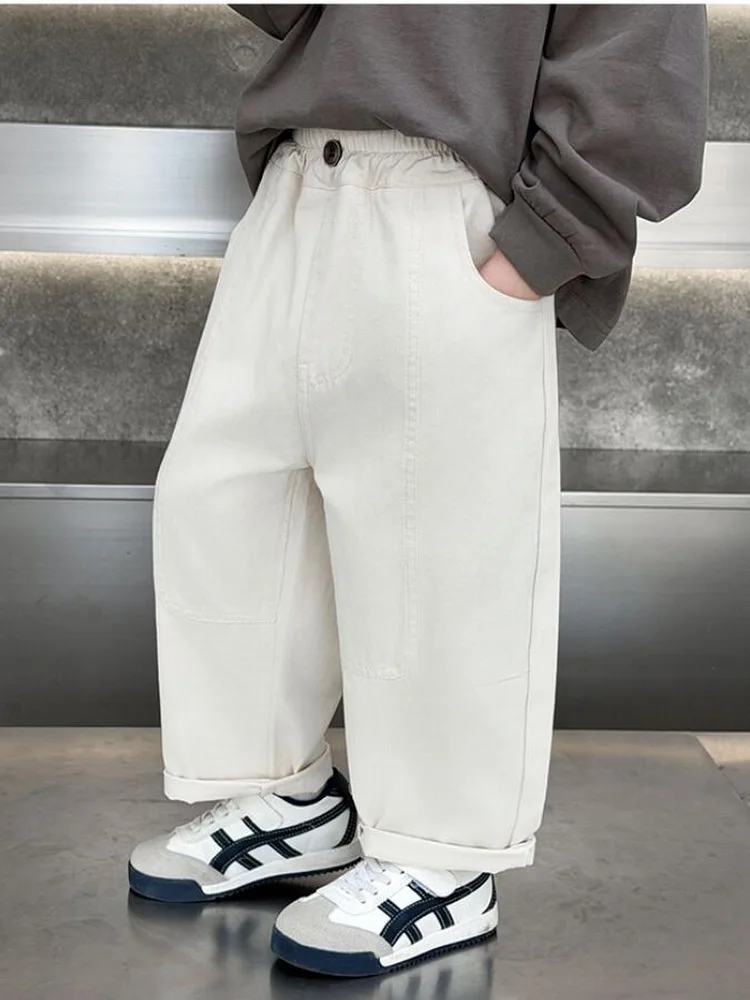 

Весенне-осенние повседневные брюки для мальчиков, хлопковые брюки для малышей и подростков, удобные прямые брюки для детей 2-8 лет