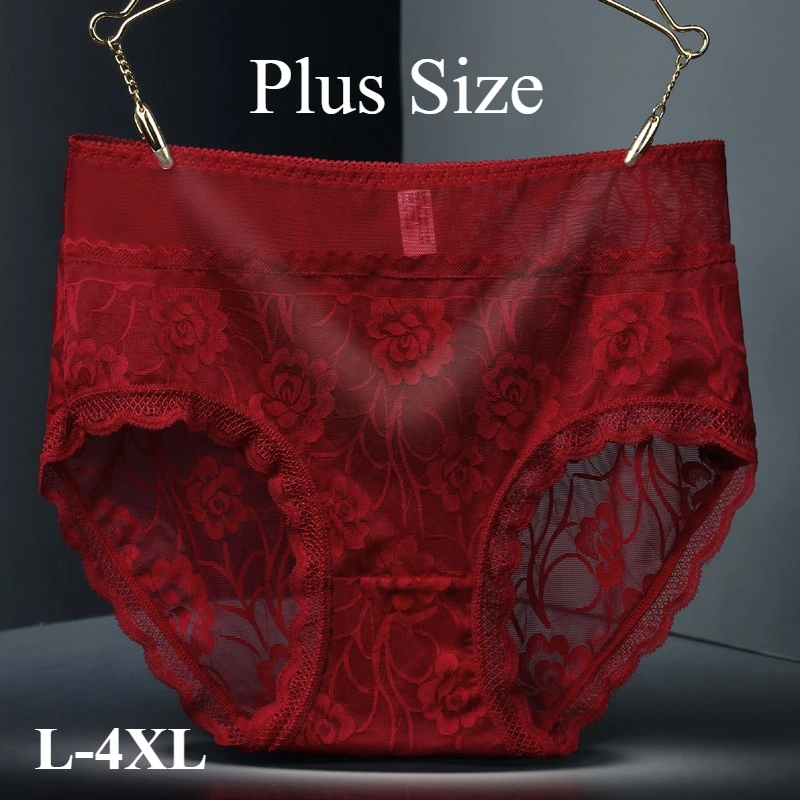 

L-4XL Plus Size Floral Lace Underwear for Women High Waisted Sexy See Through Briefs Stretch Seemless Full Coverage Undies