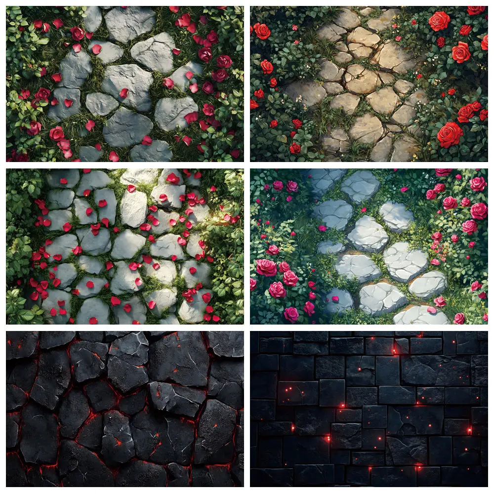 

Stone Road Flowers Valentine's Day Backdrop Stone Floor Event Ceremony Decor Wedding Party Baby Birthday Photography Background