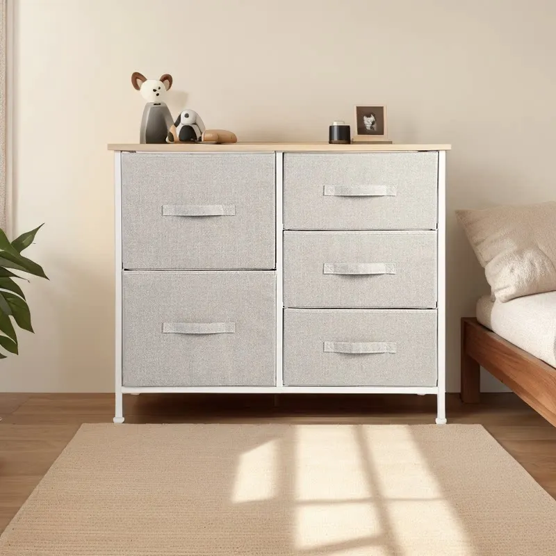 Linan washable 5 drawers non-woven large capacity storage cabinet chest of drawers office storage cabinet bedroom bedside table
