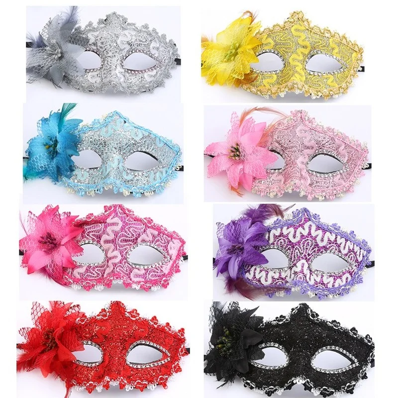 Women Hollow Lace Masquerade Face Mask Sexy Flower Cosplay Prom Party Props Costume Halloween Mask Nightclub Queen Eye Mask