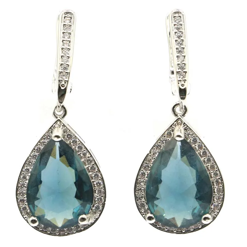 Buy 3 Get 1 Free 34x14mm Gorgeous Blue Topaz Blood Rubies Tanzanite White CZ Woman's Present Earrings