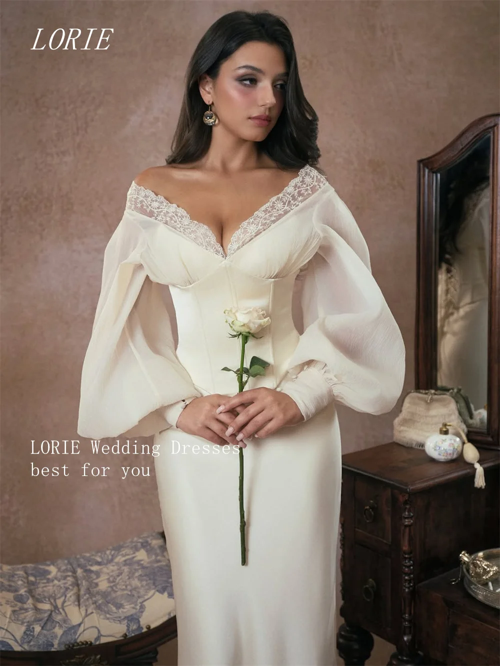 LORIE Luxury Mermaid Civil Wedding Dress Chifforn Lace Bridal Dresses V Neck Engagement Wedding Gown Customized 2026