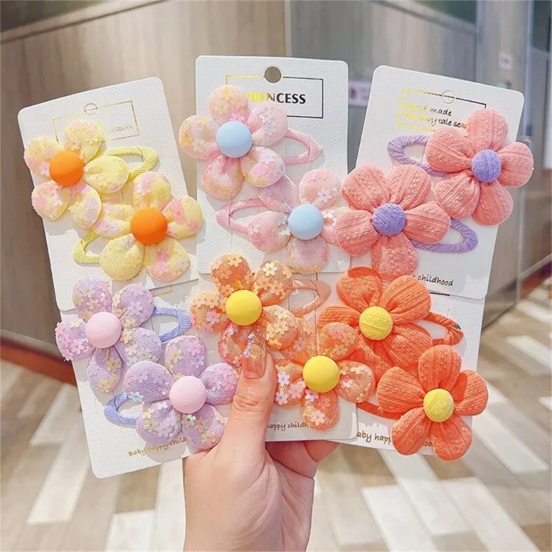 1-Pair Colorful Flower Hairpins Lovely Hairgrip Hair Clips for Girls Cloth Fabric Child Headdress Hair Accessories