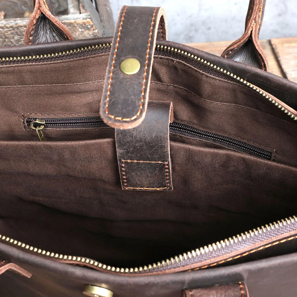 S.WORKER Handgefertigte Vintage-Leder-Aktentasche | Einfache Herren-Business-Handtasche 14" Laptop-Tasche – Detail 25