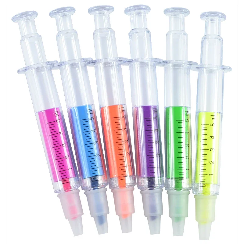 Kawaii Syringe Highlighter Pen Syringe Needle Shape Mechanical Color pen Ballpoint for Office School Marker Writing Tool