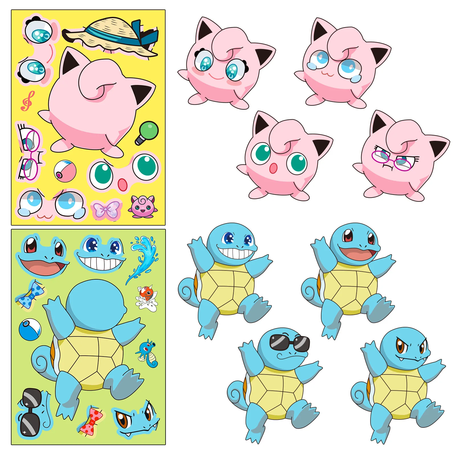 6pcs Cute Pokemon Face Changing Child Anime Cartoon Parent-Child Interactive Puzzle DIY Sticker