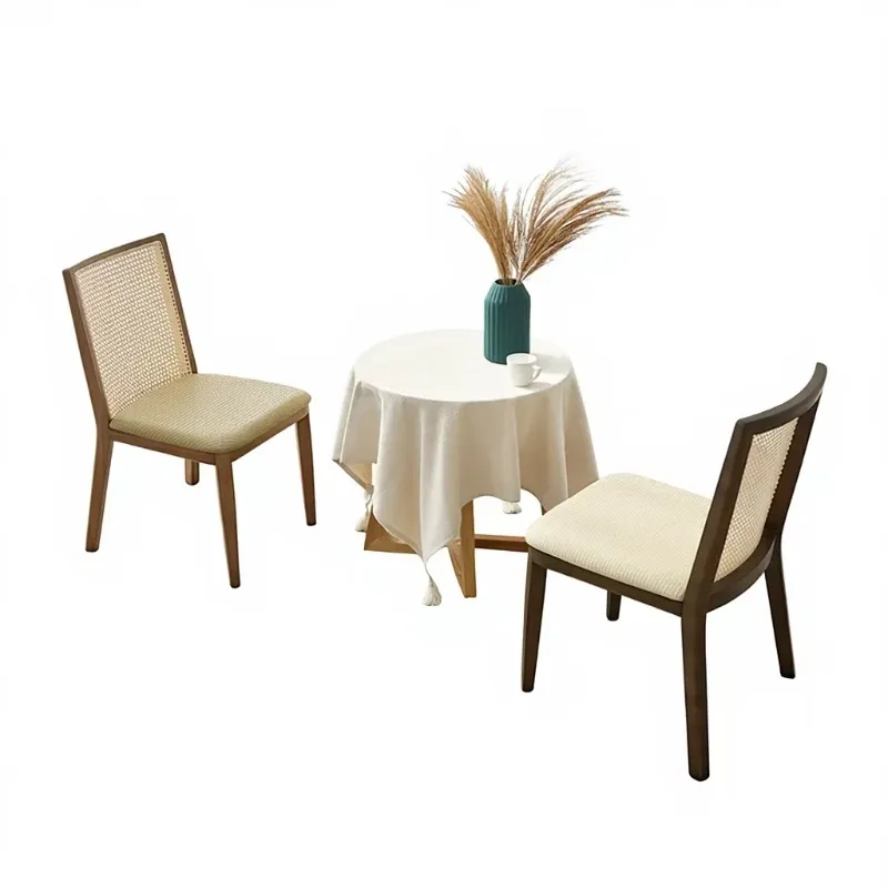 #Restaurant Brown Color Elegant Natural Ash Wood Walnut Rattan Dining Chair Wooden Dining Chair