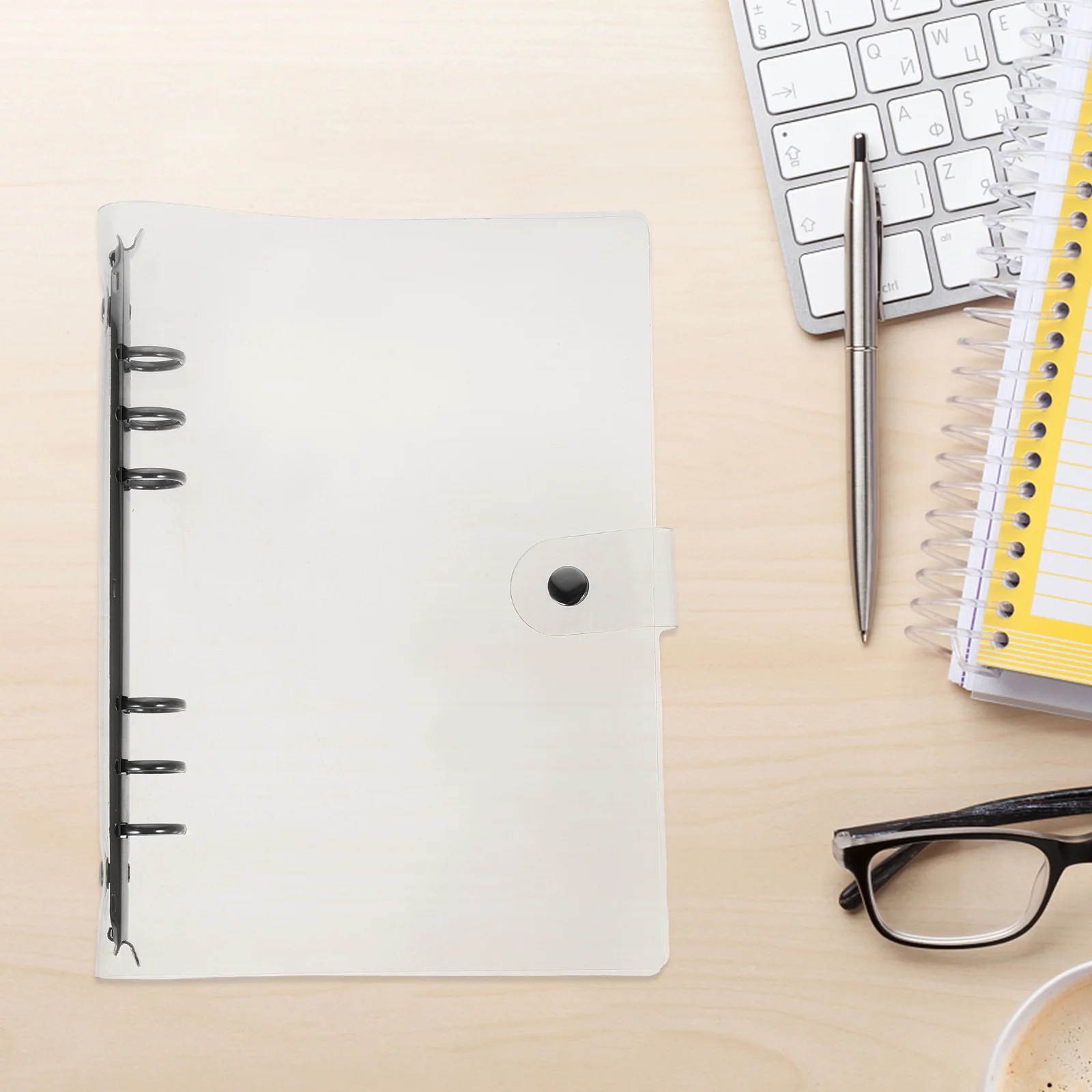 1 set A6 Notebook Cover Clear Plastic Binder Shell 6-Ring Mechanism For School Office Use Loose-Leaf Notebook Protector Document
