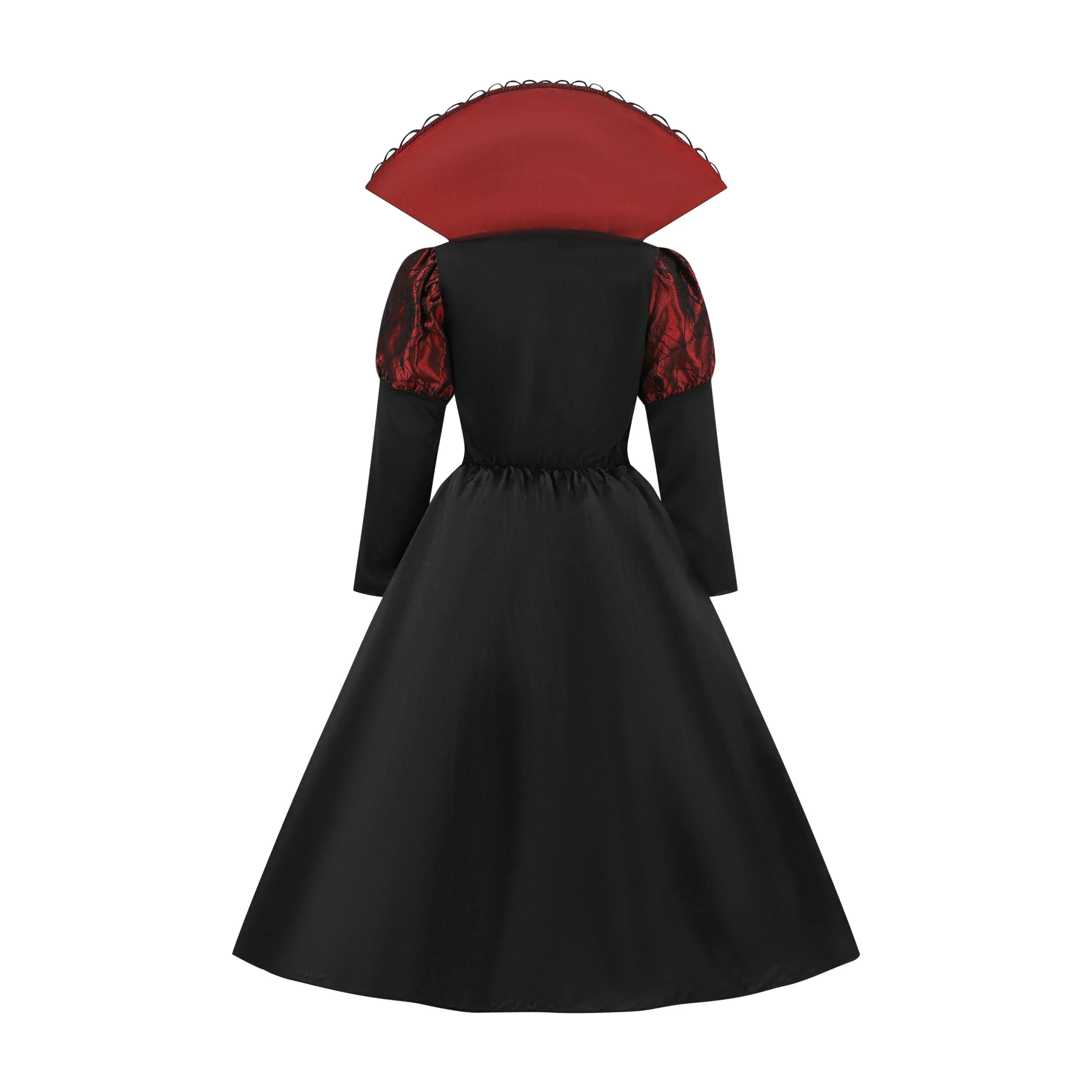 Mädchen Cosplay Kostüm Kleid Kinder Gothic Vampir Rollenspiel Outfit Schwarzes Rotes Satinkleid für Halloween Verkleidungsparty – Detail 2