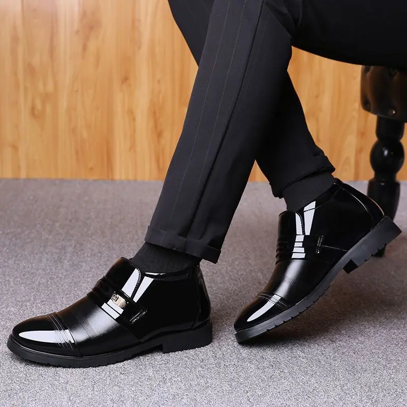 

Мужские зимние туфли из утолщенной кожи на флисовой подкладке, нескользящие универсальные деловые повседневные туфли без шнуровки на низком каблуке, высокое качество