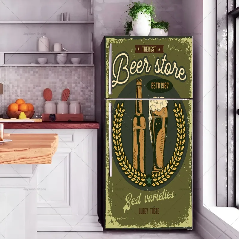 PVC Art Creative Door Stickers Mural Kitchen Refrigerator Decoration Graffiti Beer Waterproof Refrigerator Stickers