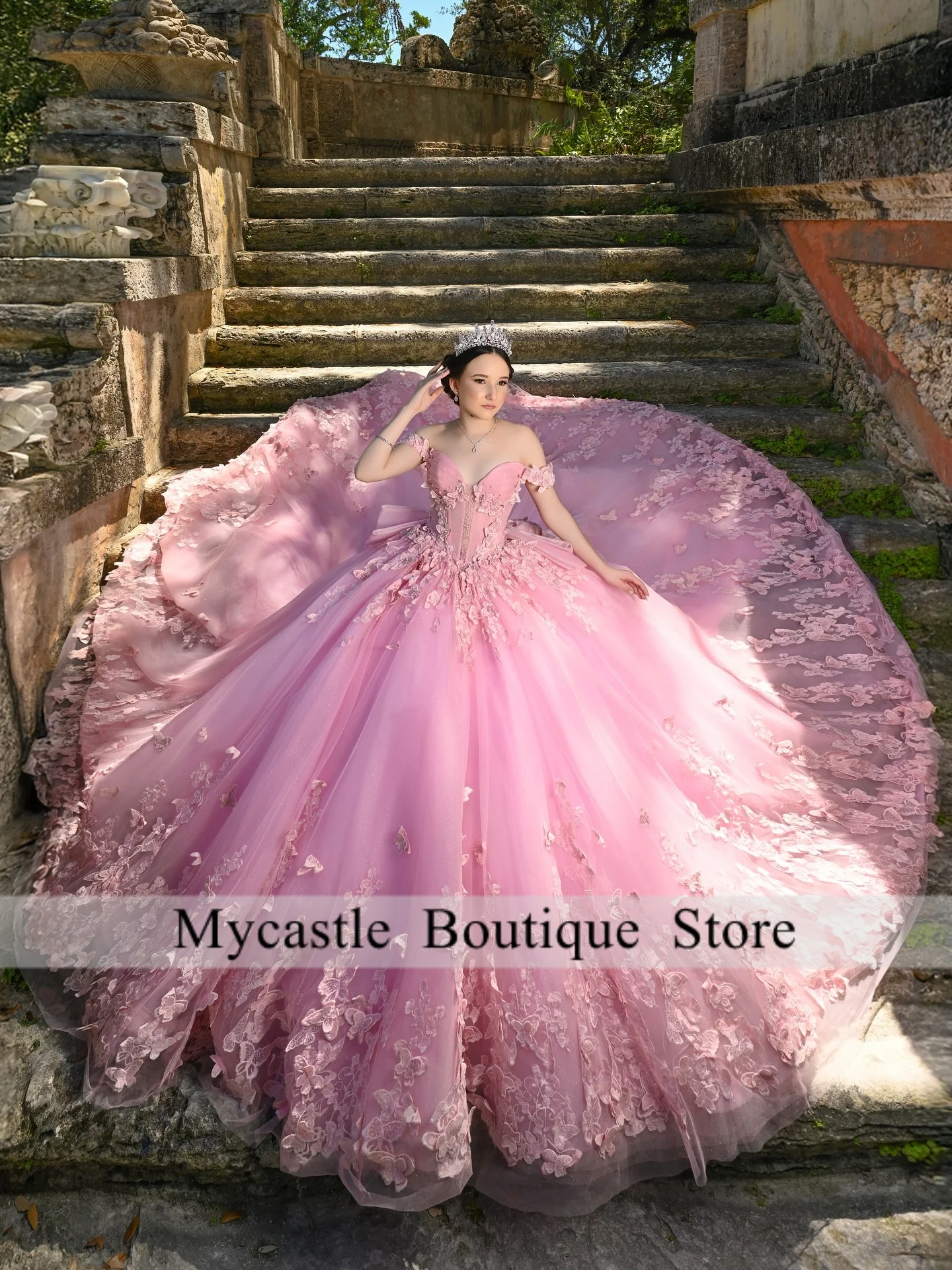 

Розовые милые платья Quinceanera, бальное платье 2025 года, 3D аппликации, праздничное платье с бантом на день рождения, милое платье 16, на шнуровке по индивидуальному заказу
