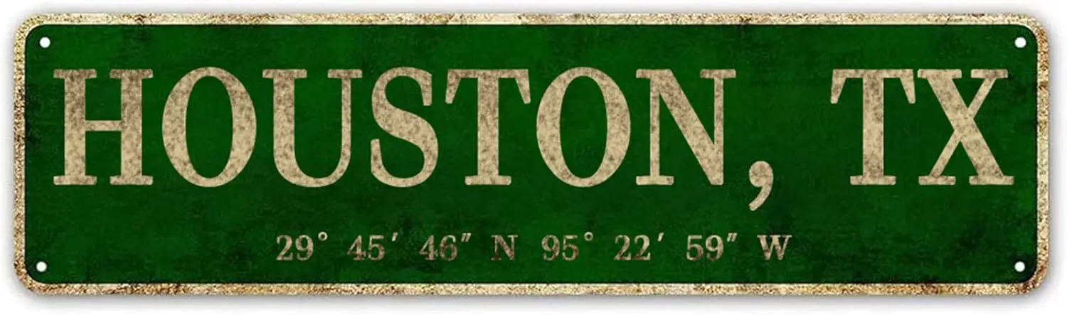 Houston, TX City Sign Vintage Metal Wall Art Office/Home/Classroom Decor 4” x 16”