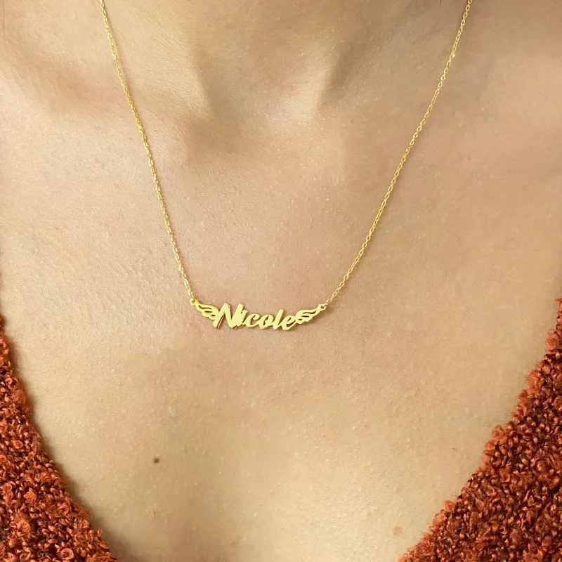 

Customized Name Necklace for Women Personalized with Wing Pendant Necklace Gold Plate Stainless Steel Jewelry for Women Gifts