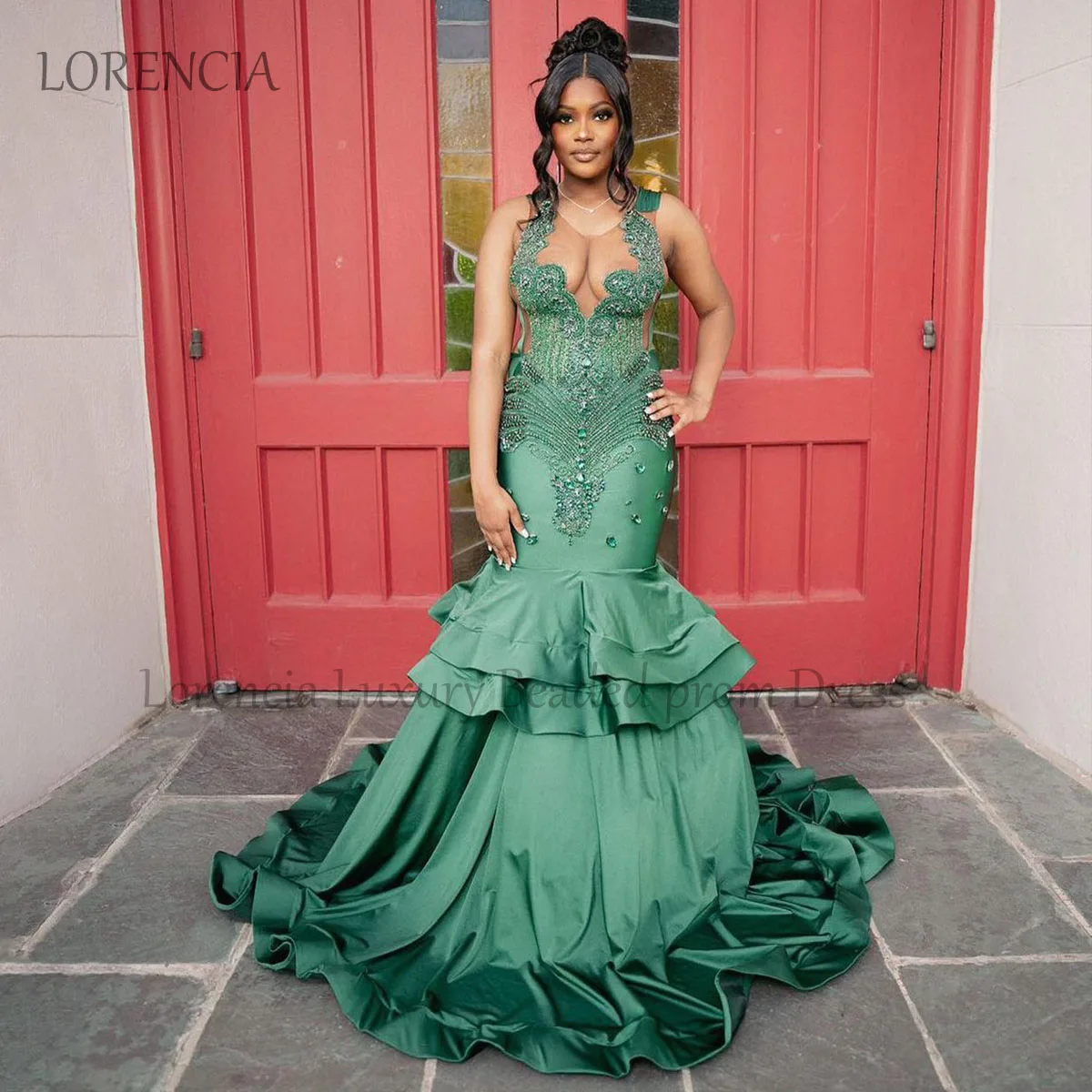 

Luxury Green Crystals Long Prom Dresses 2024 For Black Girls Sexy Mermaid Birthdays Party Dress Rhinestones vestidos de gala