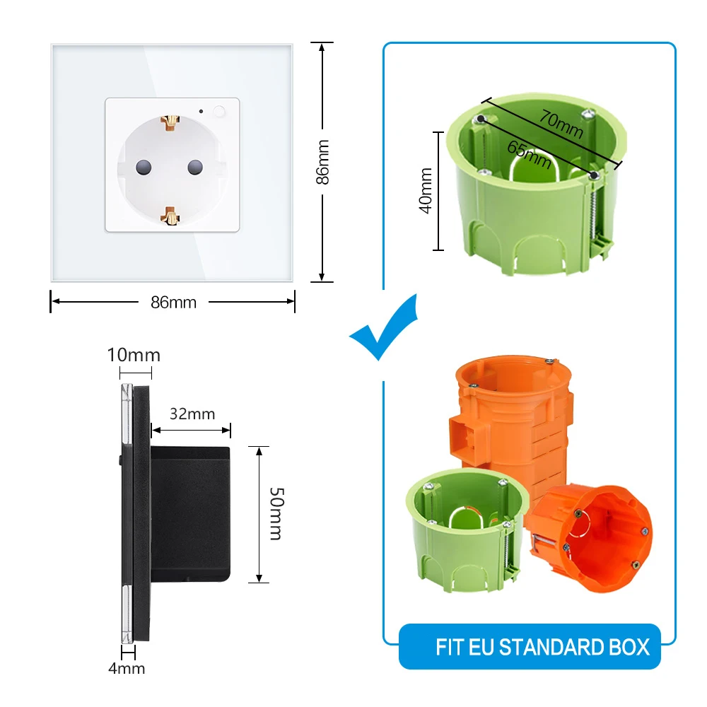 TAWOIA-enchufe de pared con Wifi, toma de corriente eléctrica estándar de la UE con marco de vidrio, Monitor de potencia, funciona con Alexa, Tuya,