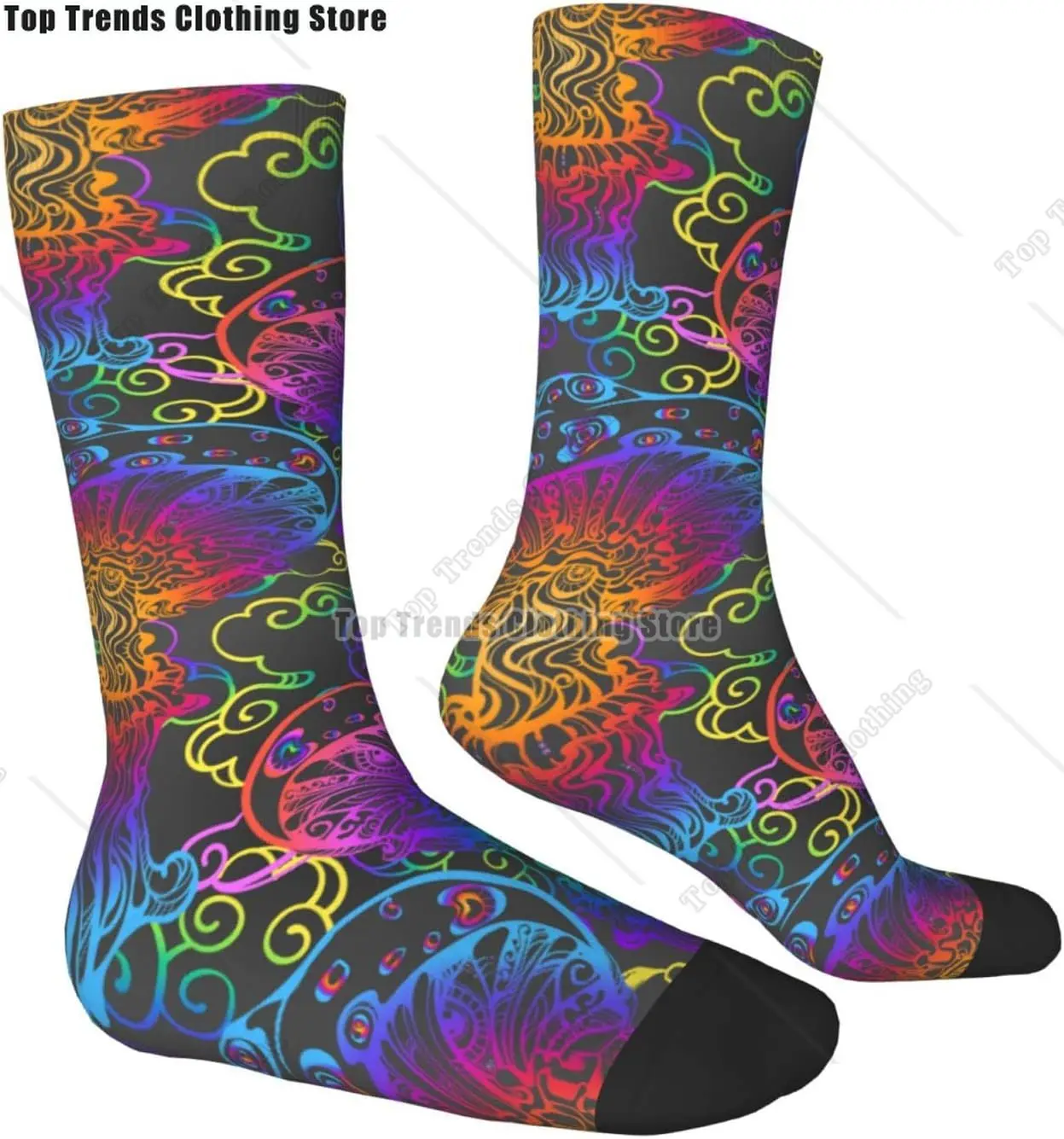 Psychedelic Magic Glowing Mushrooms Crew Socks Women Casual Funny Crazy Dress Socks for Valantine's Day Birthday Gift