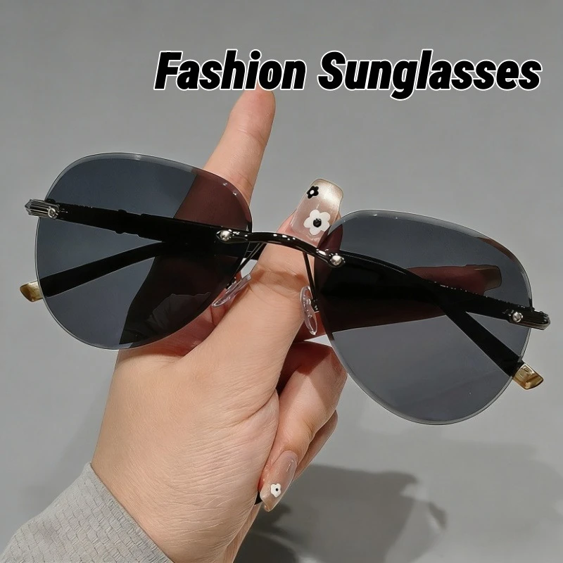 

Women's INS Style Frameless Sunglasses Trendy Frog-Eye Frames Premium Outdoor UV400 Sun Glasses Classic Driving Shades