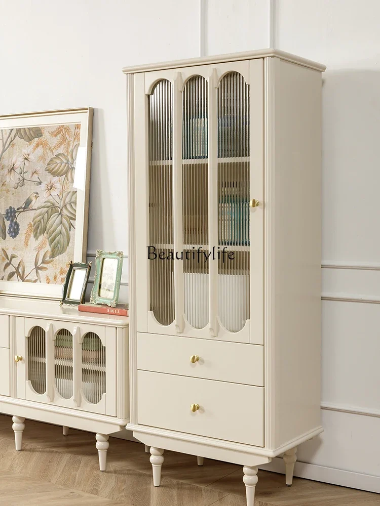 1L 프렌치 크림 스타일 단일 도어 와인 캐비닛 올 솔리드 우드 아메리칸 사이드 캐비닛 거실 가구