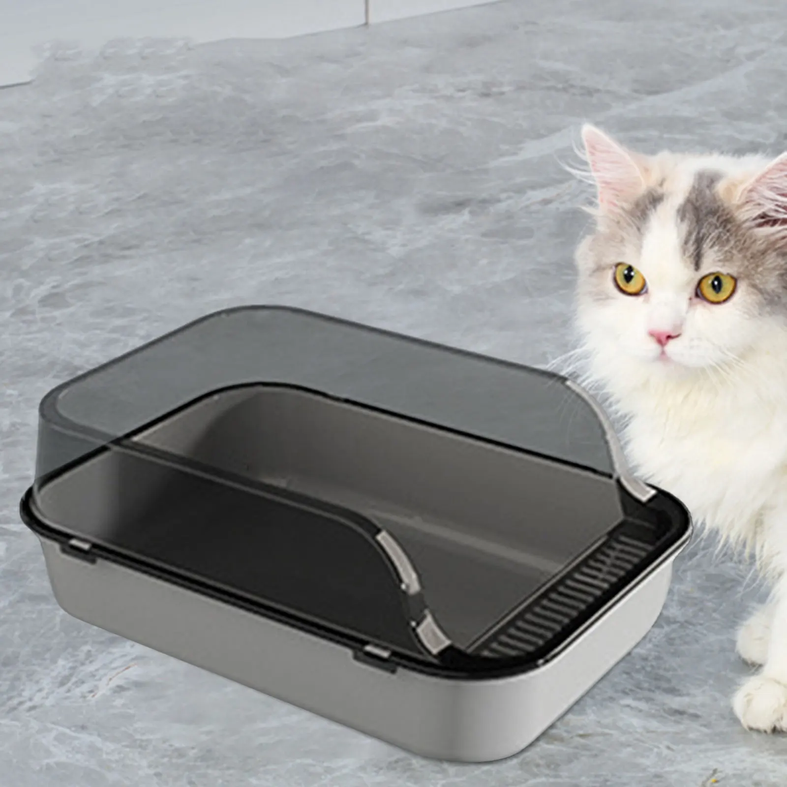 Caja de arena para gatos, suministros para mascotas, antisalpicaduras contenedor de arena para gatos, inodoro grande para gatos de interior,