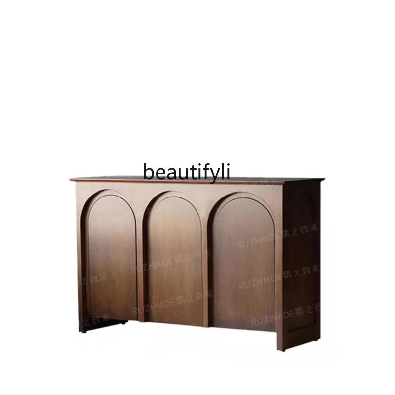 

French Style Mid-Ancient round Arch Sideboard Cabinet Solid Wood Sideboard Wall Home Tea Cabinet Hallway Locker Chest of Drawers