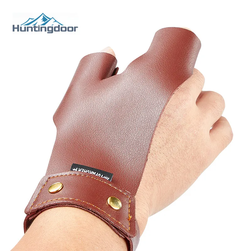 Brown Cowhide Finger Protect Glove Guard Leather Left/Right Hand Thumb Index Fingers ForTraditional Bow Arrow Hunting Shooting