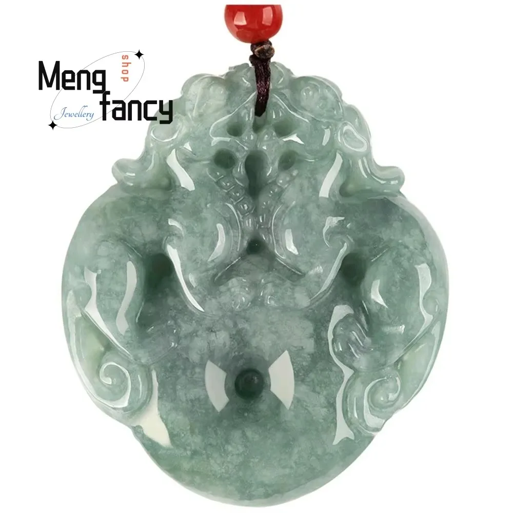 Natural A-goods Jadeite Double Pixiu Peace Button Pendant Exquisite Mascot Best Selling Fashion Luxury Fine Jewelry Holiday Gift