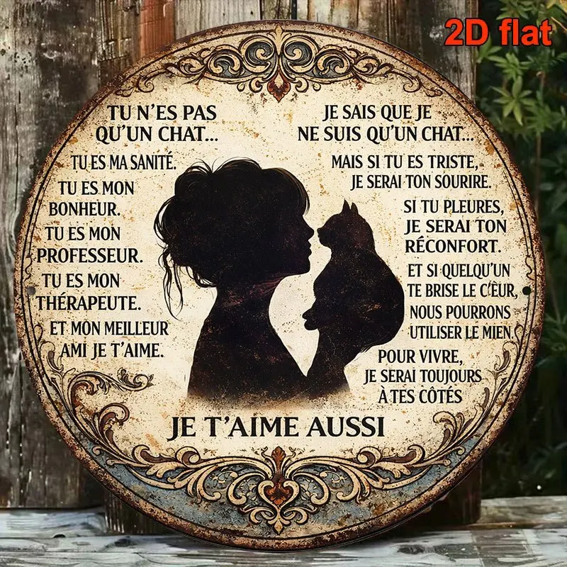 1 Piece of 8*8in/20x20cm 2D Flat Round Iron Sign, vintage Iron Plaque Themed 'I Love You Cat', Decorative Sign with the Words 'Cats Are My Everything, My Cat Is My Love', Suitable for Decoration in Cafes, Bars and Kitchens or as a Gift