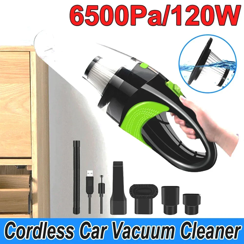 120W 6500pa Strong Power Car wireless handheld vacuum cleaner 12V USB charging line Auto Portable vacuum cleaner for home Office