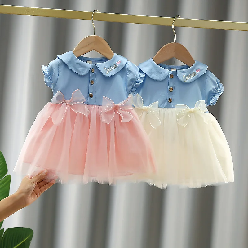 

Baby Girl Dress Summer Birthday Princess Dress Wedding Party Ball Gown Kid Girl Clothing Mesh Bow Toddler Dress Children A900